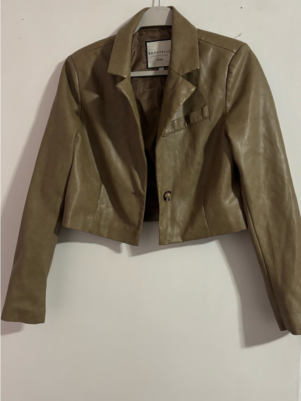 Bagatelle Cropped Olive Leather Blazer Jacket